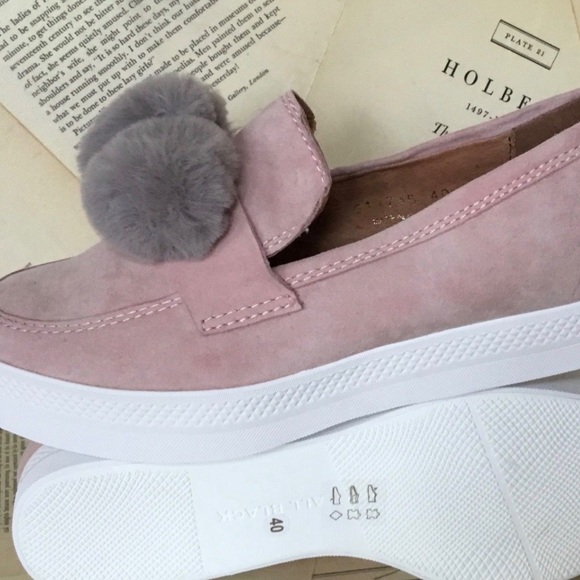 Anthropologie Suede Fur Pom Pom Slip On Sneaker - Picture 6 of 6